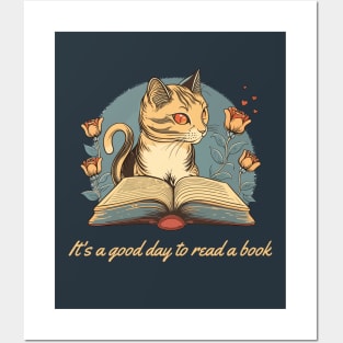 Cat and Book Retro 20 Posters and Art